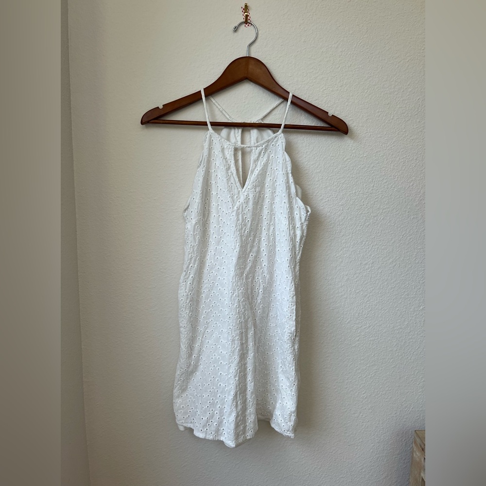 Classic White Eyelet Lace Dress XS | A Line w/ Pockets and Scallop Trim